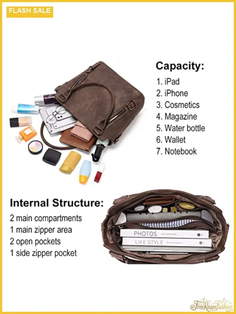 Large Hobo Handbag Vegan Leather, Multi-Pocket Shoulder Bag with Back